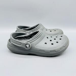 Crocs Shoes Womens 6 Gray Faux Fur Lined Classic Clogs Slip On Comfort Warm